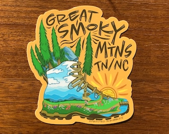 Great Smoky Mtns Sticker - 4.1" Mountains Hiking Outdoors Travel, Nature Lover Souvenir - Waterproof Vinyl Decal - Laptop Bumper