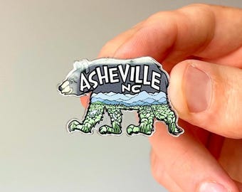 Asheville Pin | Acrylic | Mountain Scene with Bear | 1.75 Inches