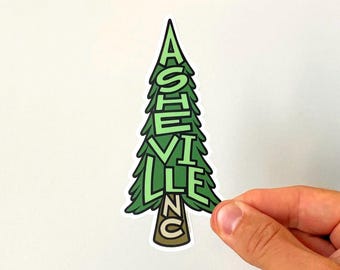 Asheville VEHICLE SIZED Sticker | Pine Tree | Weatherproof Vinyl Decal for Car | Length 5 Inches