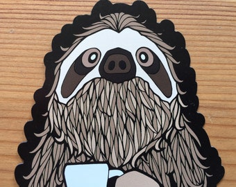 Coffee Sloth MAGNET - 4” Animal Cute Funny Animal Low Profile Refrigerator Decoration