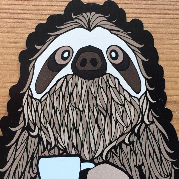 Coffee Sloth MAGNET - 4” Animal Cute Funny Animal Low Profile Refrigerator Decoration