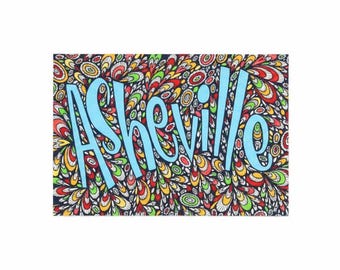 Asheville Postcard | Funky Lettering Paisley | North Carolina | Length 6 Inches