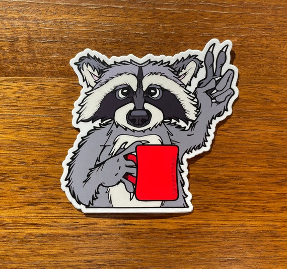 Coffee Raccoon Sticker - 3.2 or 4 Trash Panda Animal Decal Cute  Waterproof Vinyl Decal Peace Chill Vibes Water Bottle Bumper Graphic Art