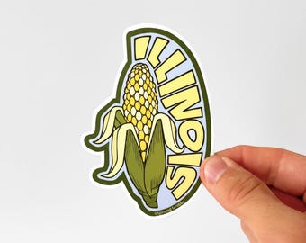 Illinois Corn Sticker | Hand Drawn | Vinyl Decal | 4.5 Inches x 3.25 Inches