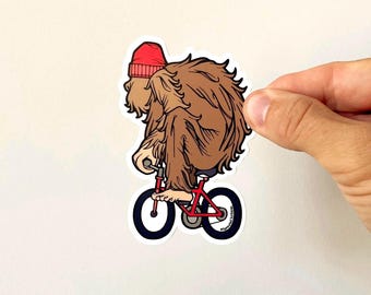 Biking Bigfoot VEHICLE SIZED Sticker | Weatherproof Vinyl Decal | Length 4.25 Inches