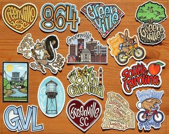 Greenville SC Stickers | Hand Drawn Travel Decals (3.5-4 Inches) | LAPTOP or BOTTLE