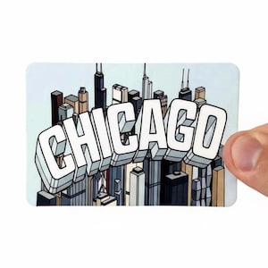 Chicago-Aufkleber | Für Laptop oder Wasserflasche | Rechteckiger Vinylaufkleber | Länge 10 cm