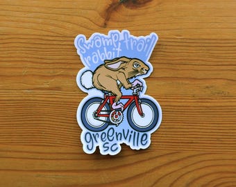 Pegatina de conejo ciclista de Greenville
