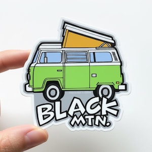 Black Mountain Camping Van Sticker | Green Bus | Length 4 Inches | by Sprouted Scribbles