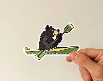 Kayaking Bear VEHICLE SIZED Sticker | Weatherproof Vinyl Decal | Length 5 Inches