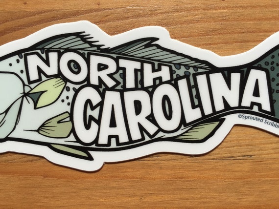 NC Sticker 4.5 North Carolina Fish Fishing Tackle Box Spotted Trout  Fisherman Gift Waterproof Vinyl Decal Water Bottle Bumper 