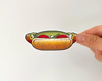 Chicago Hot Dog VEHICLE SIZED Sticker | Length 4.5 Inches