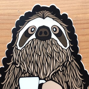 Coffee Sloth Sticker 3.5, 4, or 4.5 Waterproof Vinyl Decal Cute Funny Animal Laptop Water Bottle Decal Cute Illustrated Bumper Decal image 7