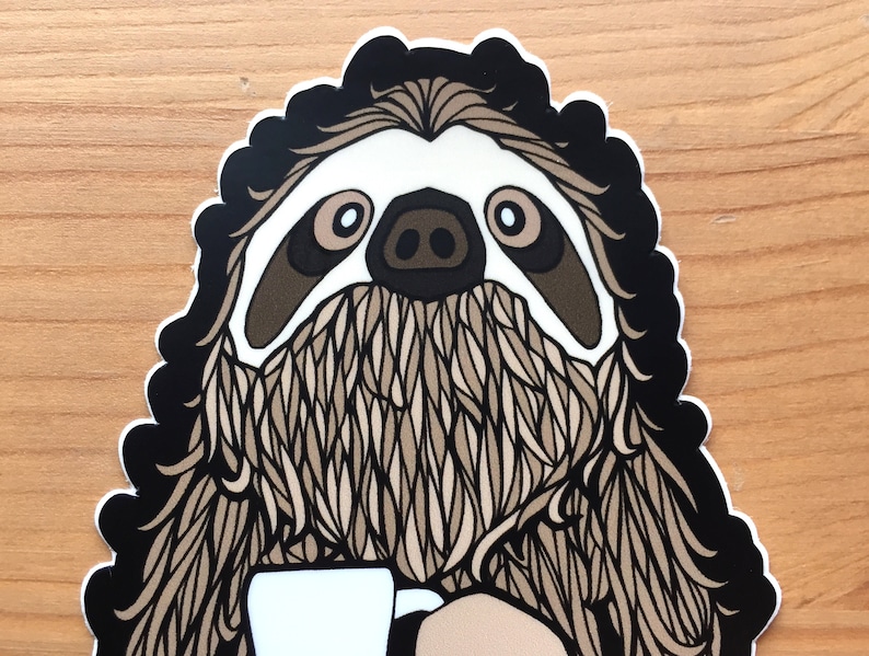 Coffee Sloth Sticker 3.5, 4, or 4.5 Waterproof Vinyl Decal Cute Funny Animal Laptop Water Bottle Decal Cute Illustrated Bumper Decal image 7