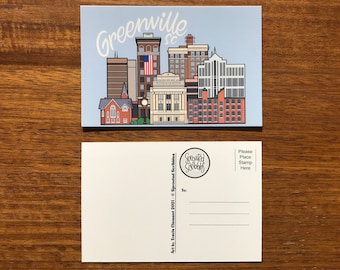 Greenville Postcards (2) - 6" x 4" South Carolina SC Downtown City Travel Trip