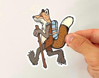 Hiking Fox LAPTOP or WATER BOTTLE Sticker | Weatherproof Vinyl | Length 3.5 Inches