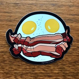 Bacon and Eggs Sticker - 4&quot; Illustrated Food Waterproof Vinyl Decal Breakfast Lover Gift