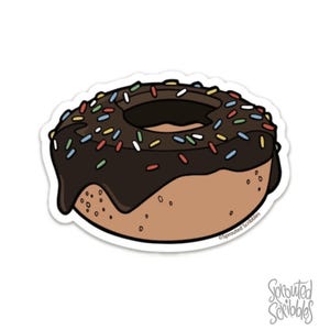 Chocolate Donut Sticker - 3.6&quot; Sprinkles Illustrated Food Vinyl Decal Pastry Chef Gift Doughnut Shop Artwork