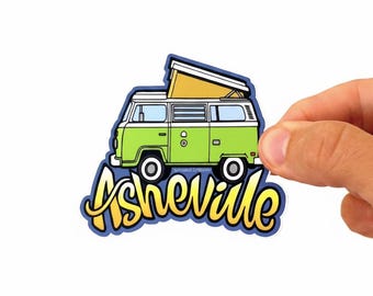 Klistermärke med husbil och hippie-motiv från Asheville | Längd 7,6 cm | av Sprouted Scribbles