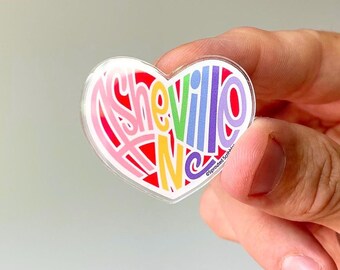 Asheville Pin | Acrylic | Heart Shape | 1.75 Inches