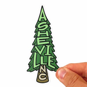 Asheville Pine Tree Sticker | Hand Drawn Design | Weatherproof Vinyl Decal | by Sprouted Scribbles
