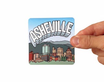 Asheville souvenirklistermärke | Blue Ridge Mountains stadsbild längd 3,5 tum | av Sprouted Scribbles