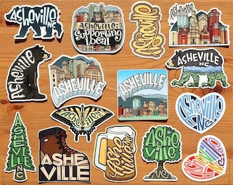 Asheville LAPTOP or WATER BOTTLE Sticker | Various Designs | Colorful Travel Decal | 3 to 4 inches