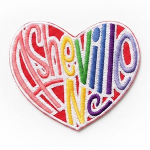 Asheville PATCH | Rainbow Heart | Fully Embroidered Iron On | Length 3.5 Inches