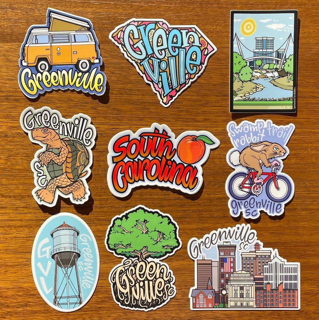 Greenville Sticker SC - 3.2" to 4.5" South Carolina Downtown City ...