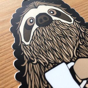 Coffee Sloth Sticker 3.5, 4, or 4.5 Waterproof Vinyl Decal Cute Funny Animal Laptop Water Bottle Decal Cute Illustrated Bumper Decal image 4