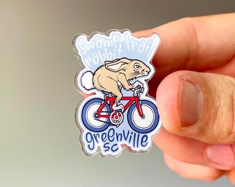 Greenville Pin | Acrylic | Biking Rabbit | 1.75 Inches