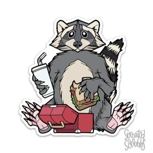 Raccoon Sticker - 4" Illustrated Waterproof Vinyl Decal Snacking Animal Funny Trash Panda Art