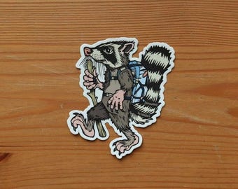 Pegatina de mapache para senderismo / Calcomanía divertida para mochileros