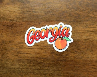 Pegatina Georgia Peach para vehículos / Letras dibujadas a mano / Vinilo resistente a la intemperie / Largo: 4,5 pulgadas
