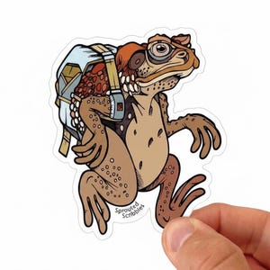 Aufkleber „Wanderfrosch mit Rucksack“ | Fahrzeuggröße | Wetterfestes Vinyl | Länge: 10 cm