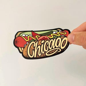 Chicago Sticker | VEHICLE SIZED | Hot Dog | Colorful Weatherproof Vinyl Decal | Length 4.75 Inches