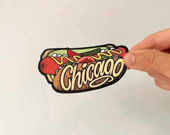 Chicago Sticker | VEHICLE SIZED | Hot Dog | Colorful Weatherproof Vinyl Decal | Length 4.75 Inches