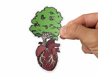 Naklejka w kształcie serca – natura | Anatomiczny kształt z korzeniami drzew | Długość 4,5 cala | autor: Sprouted Scribbles