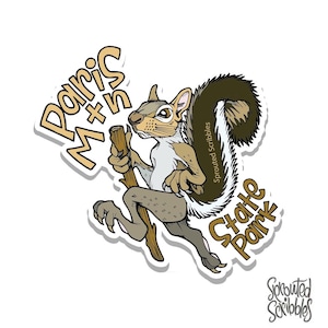 Paris Mountain Sticker - 4.5&quot; Greenville State Park Hiking Squirrel Character Vinyl Decal