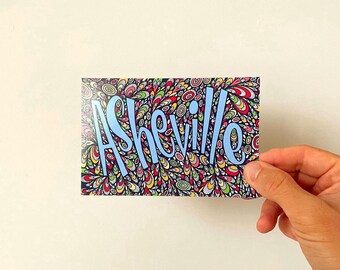 Asheville Postcard | Funky Lettering Paisley | North Carolina | Length 6 Inches