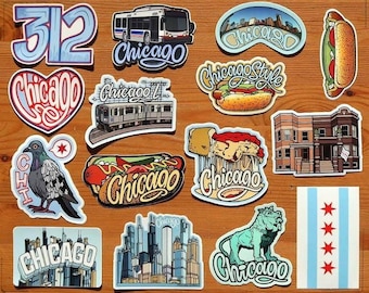 autocollant de Chicago | ORDINATEUR PORTABLE ou BOUTEILLE D'EAU | Divers modèles | Décalcomanie en vinyle résistante aux intempéries | 3 à 4 pouces
