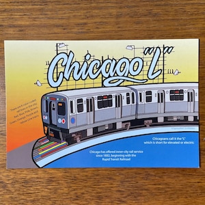 Chicago Postcard - 4&quot; x 6&quot; L Train El Transit Midwest City Travel Souvenir