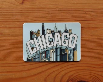 Chicago Sticker | LAPTOP or WATER BOTTLE | Rectangular Vinyl Decal | Length 4 Inches