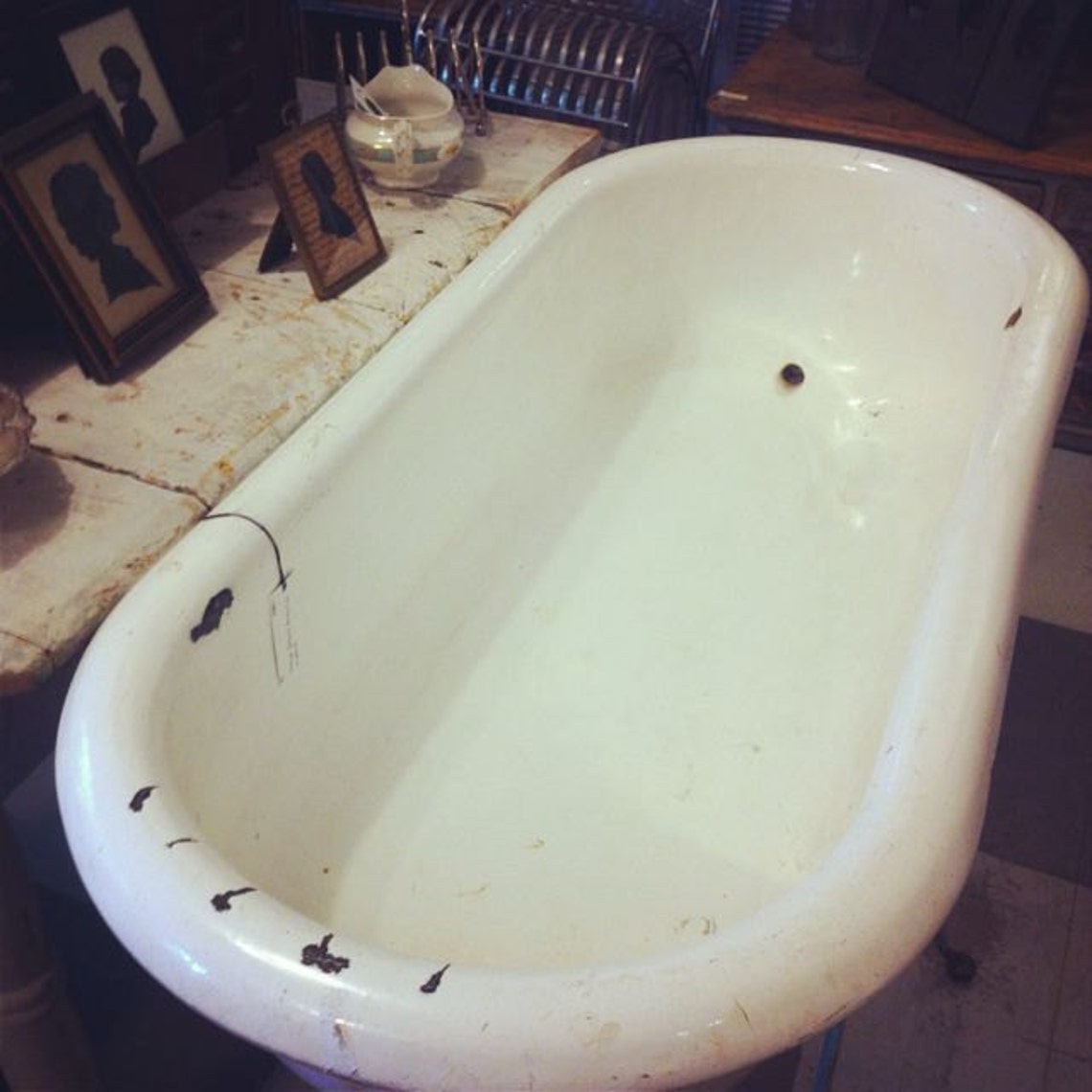 Vintage Hungarian Enamel Baby Bathtub on Green Folding Metal Etsy