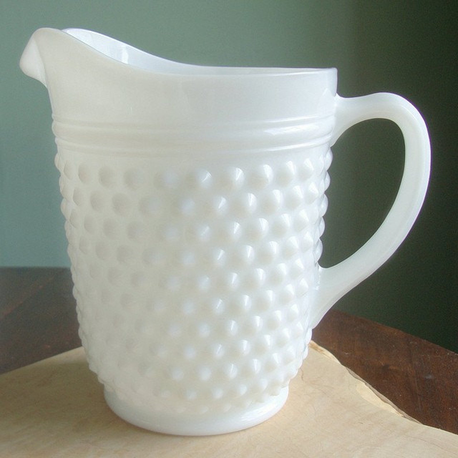 SALE Vintage White Milk Glass Hobnail Pitcher Etsy