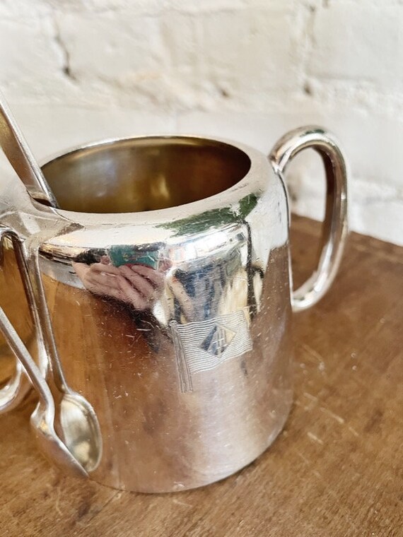 Vintage Silver Plated Sugar Bowl & Tongs from a Blue Funnel Line