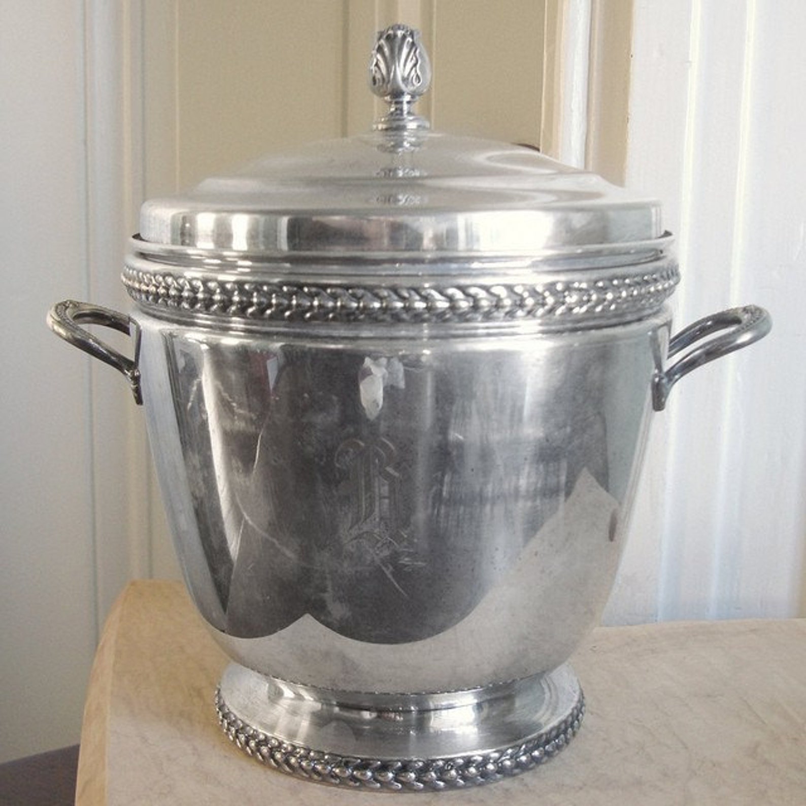 Vintage Silver Insulated Ice Bucket R Monogram Etsy