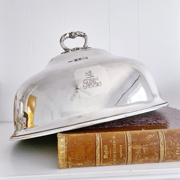 Antique English Silver Plate Food Dome with Armorial