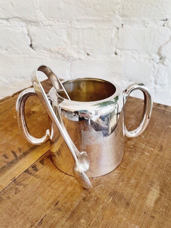 Vintage Silver Plated Sugar Bowl & Tongs From a Blue Funnel Etsy