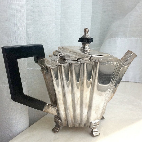 Vintage Silver Art Deco Teapot with Bakelite Handle